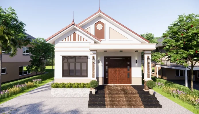 Nhà mái thái 1 tầng 4 phòng ngủ đơn giản